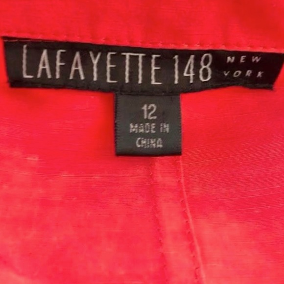 🌻Lafayette 148 NY Linen Cupro Jacket Red Zip Up Mid Length 3/4 Sleeves Roomy 12 - Picture 7 of 7